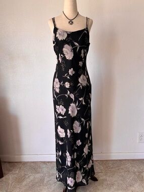 Black and silver floral vintage maxi dress
